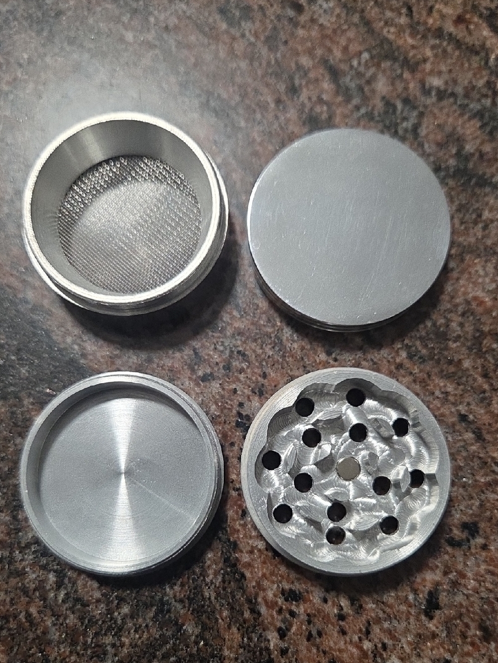 4-Piece Silver Metal Grinder with Mesh Screen Grinder